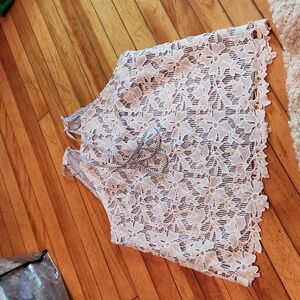 Adiva blue and white striped tank with crocheted overlayer in white